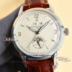 AAA replica TW factory Patek Philippe white dial brown belt watch 40mm 